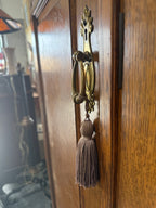 Antique Edwardian Art Nouveau Carved Oak Triple Wardrobe, Bevelled Mirror Door, Poppy and Bird-Head Panels, c. 1900–1910