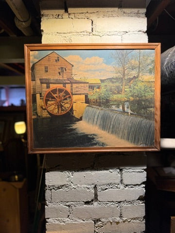 Early 20th-Century American Watermill Lithograph, c. 1905–1930 | Framed Pastoral Mill Scene