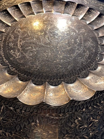 Large Indian Brass Wall Charger | 24” Hand-Chased Floral Repoussé