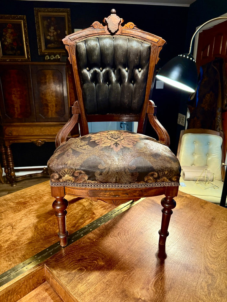 Victorian Upholstered Parlor Chair with Original Horsehair Back and Recovered Seat, c. 1880–1900