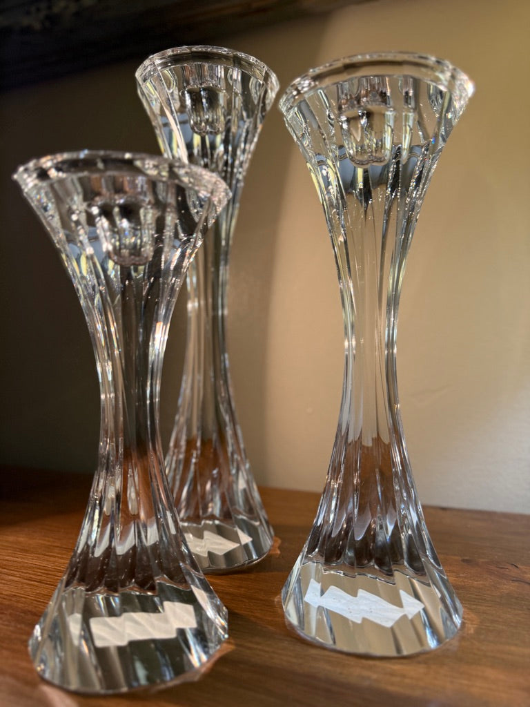 Vintage Cut Crystal Candlesticks, Set of Three, c. 1965