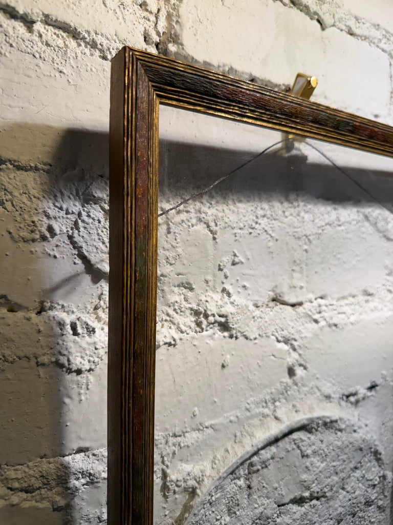 1940s Polychrome Gilt Wood Picture Frame with Glass c. 1940s