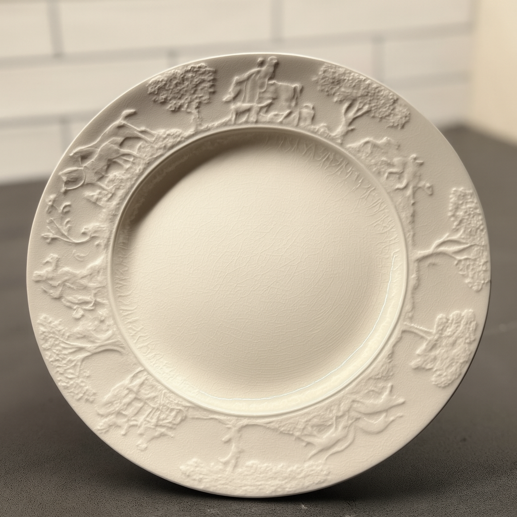 Hunt Club Embossed Creamware Plate – T.G. Green & Co., England, c.1955–1965 (Set Of 7)