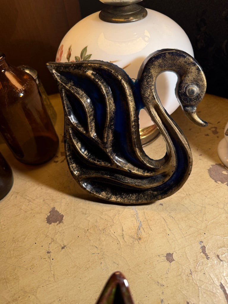 Vintage Cobalt Blue Glass Swan Paperweight, c. 1930s–1950s
