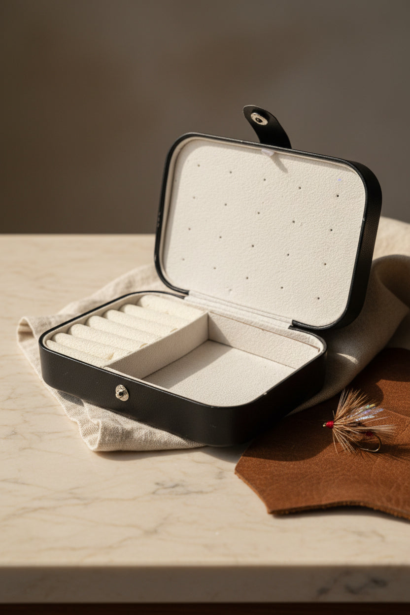 Vintage Black Travel Jewelry Case c. 1950s-1960s
