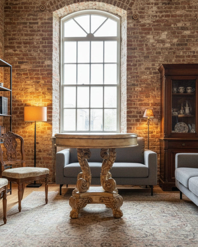 Victorian Carved Pedestal Table with Original Painted Finish (c. 1870–1890)