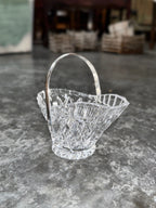 Cut Crystal Basket with Diamond and Fan Pattern, Star-Cut Base and Silver-Plate Swing Handle, c. 1950–1990