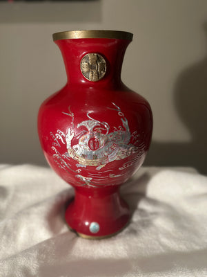 Korean Red Najeonchilgi Mother-of-Pearl Inlay Vase, c. 1960s–1970s