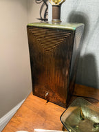 Mid-Century Modernist Brutalist Ceramic Table Lamp with Geometric Relief Base and Verdigris Patina, Circa 1950s–1960s
