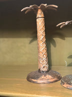 Vintage Cast Palm Tree Candlesticks, Pair, Verdigris, c. 1950–1960