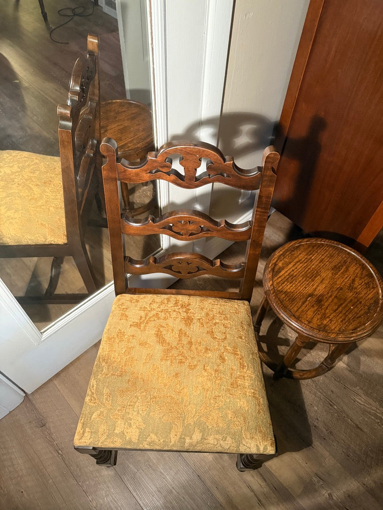 Refurbished English Oak Side Chair – Early 20th Century Carved & Upholstered