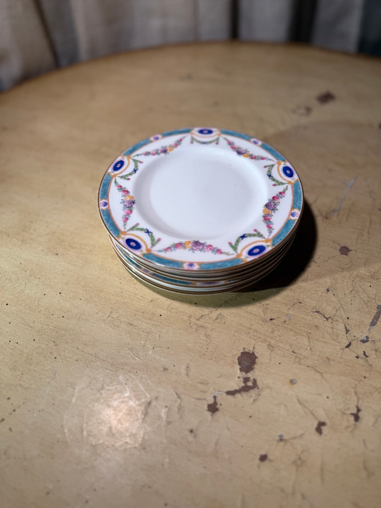 Royal Worcester Floral & Turquoise Cabinet Plates, Set of 8 (c. 1912–1925)