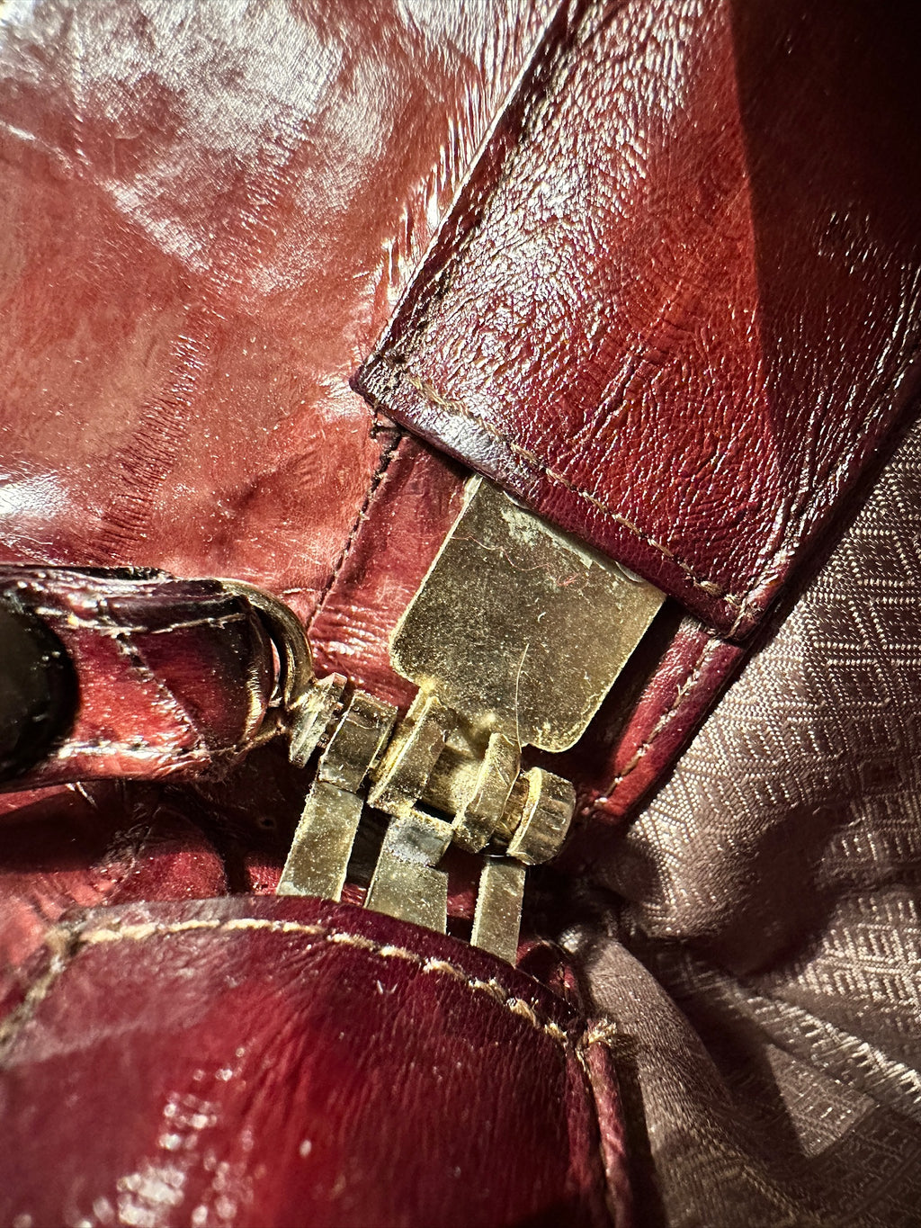 Burgundy Genuine Eel Skin Shoulder Bag, c. 1970s