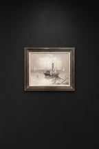 “Harbor at Dusk” — Signed E. Bauer, European/American School, c.1950s–1960s, Oil on Canvas
