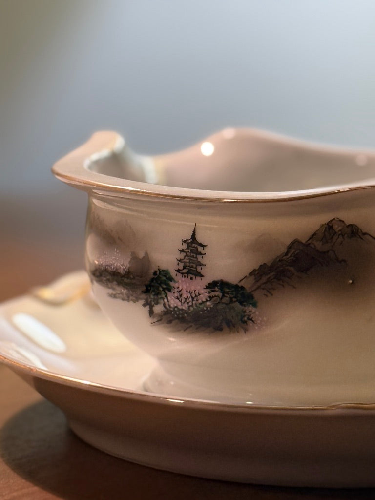 Fukagawa Arita Hand-Painted Porcelain Dinnerware Set, Japan, Late 1940s