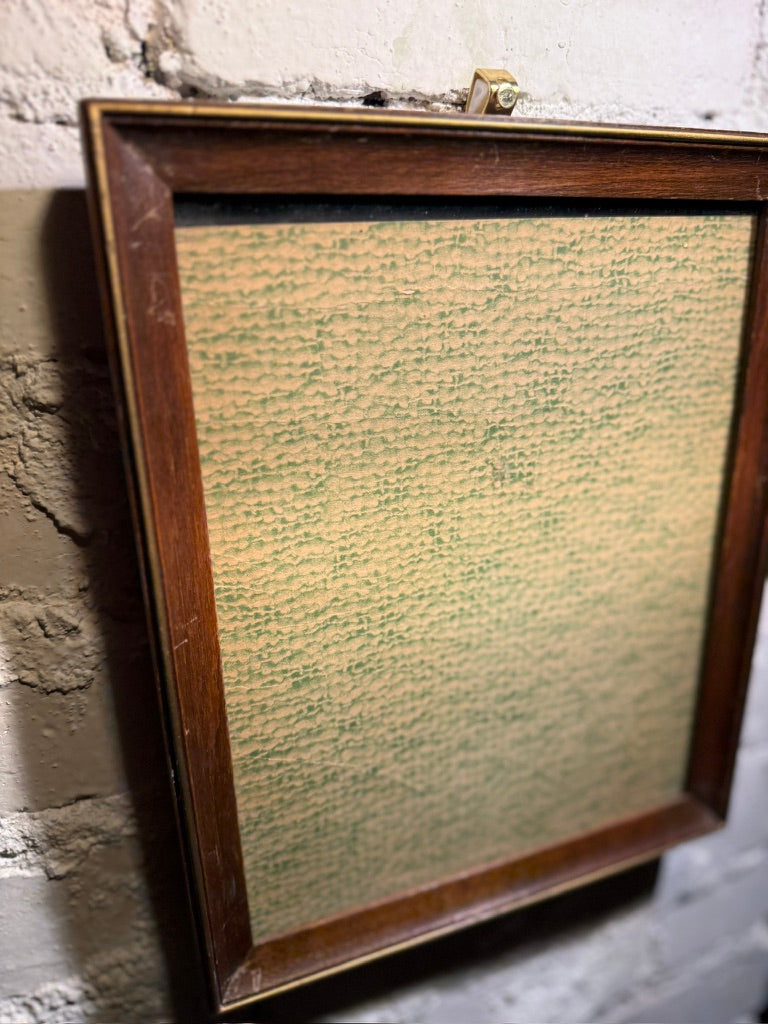 Mid Century Wood Tabletop Picture Frame with Green Textured Insert, c. 1940s-60s