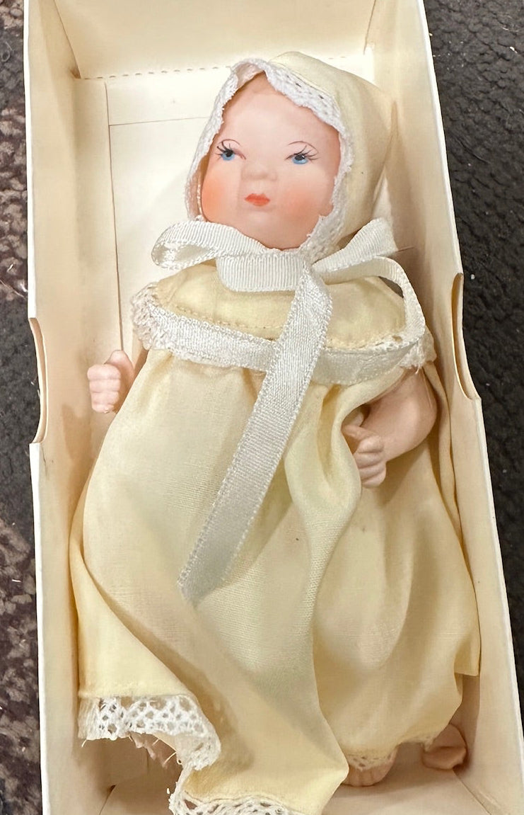 Walt Disney Productions Baby Doll, c. 1970s | Tagged Nursery Doll in Cream Gown