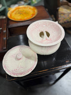 Antique Pink Embossed Ironstone Chamber Pot with Lid, c. 1890–1910