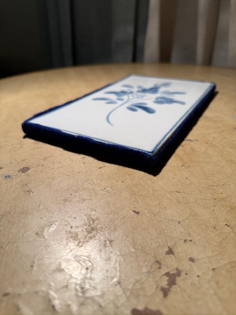 Vintage Portuguese Blue & White Floral Tile Plaque c.1950s