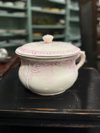 Antique Pink Embossed Ironstone Chamber Pot with Lid, c. 1890–1910