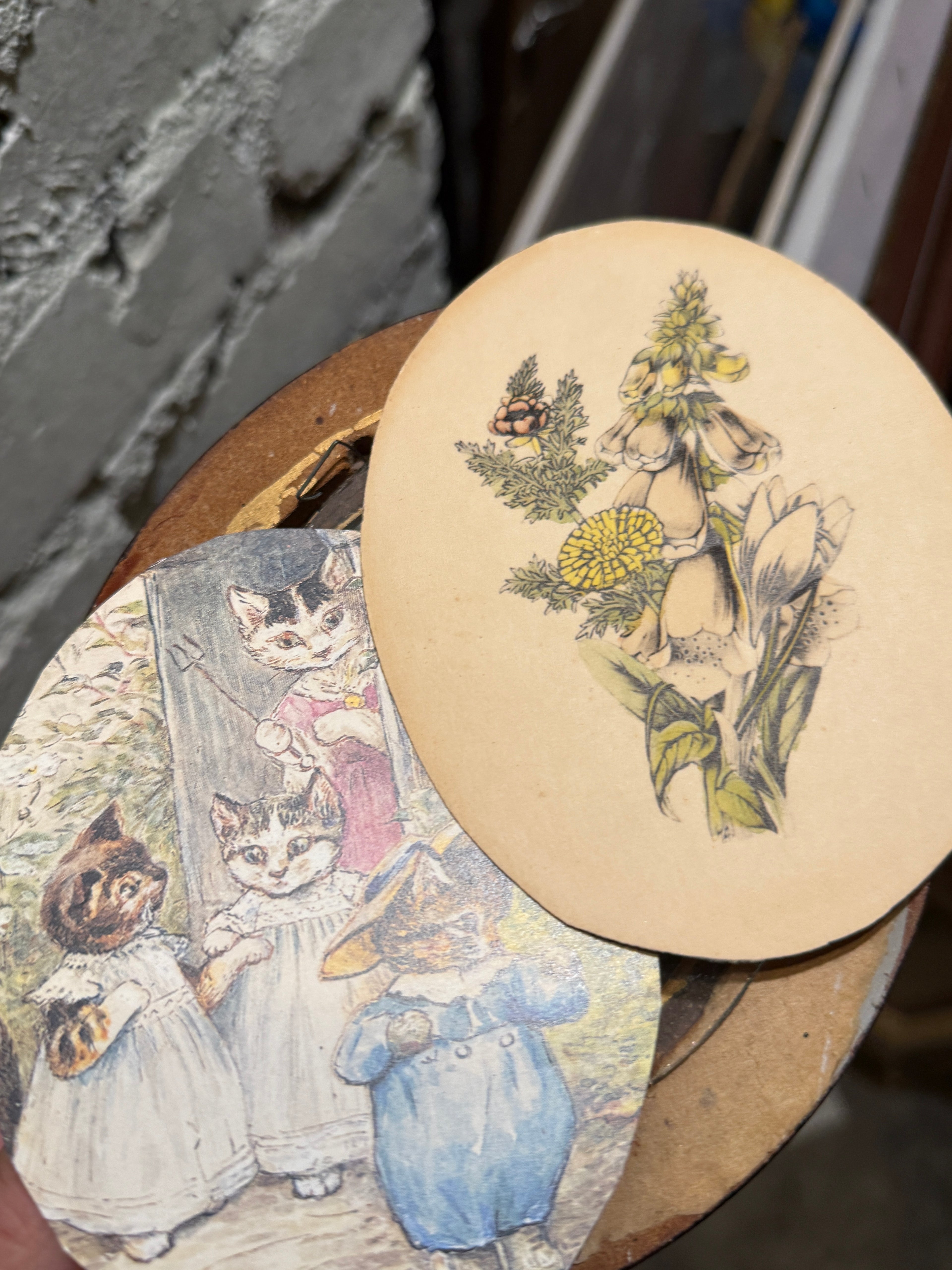 Victorian Anthropomorphic Cat Print in Oval Frame, c.1895–1915