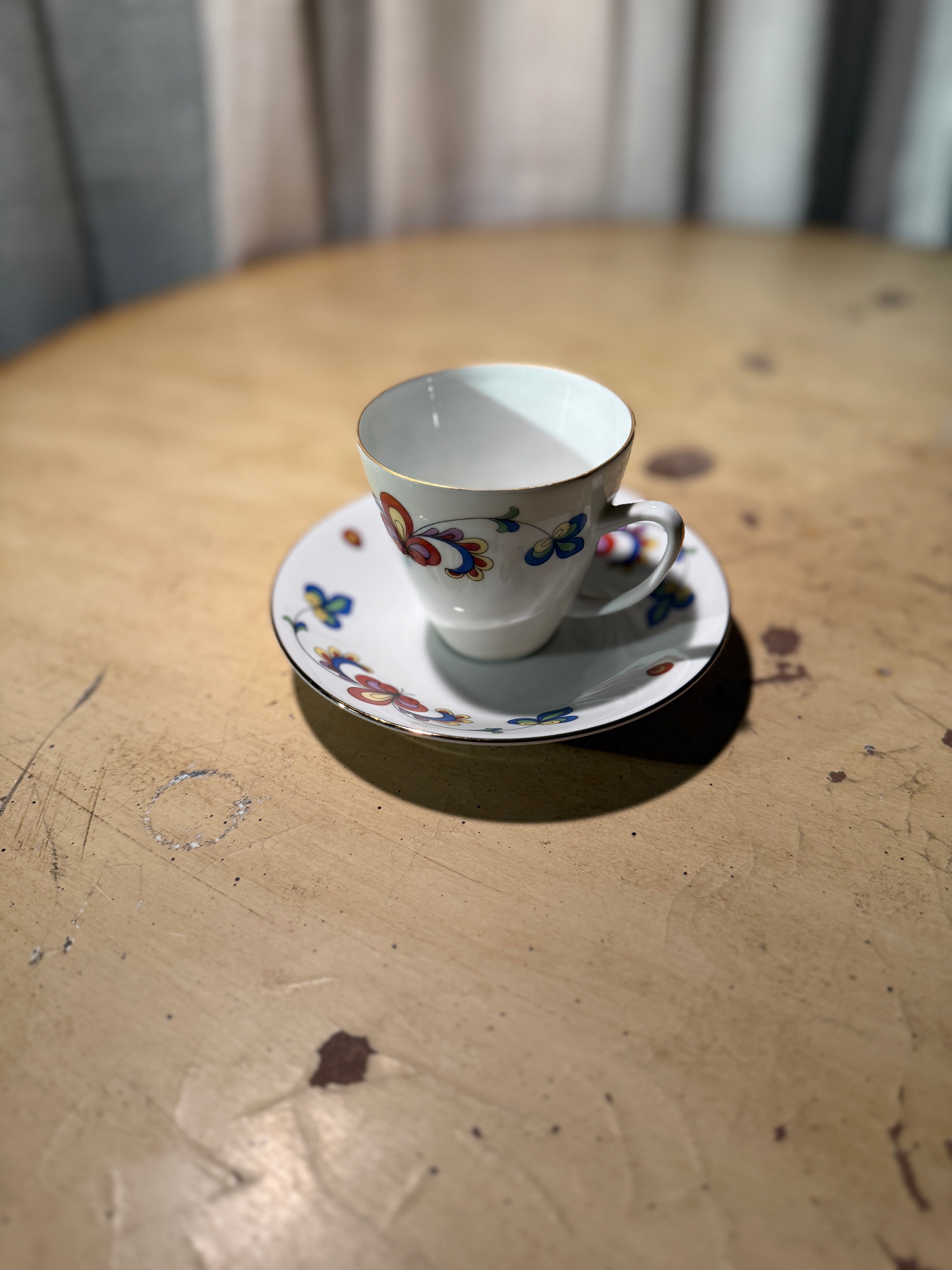 Porsgrund Porcelain Cup & Saucer Norwegian Mid-Century Folk Motif, c.1960s–70s