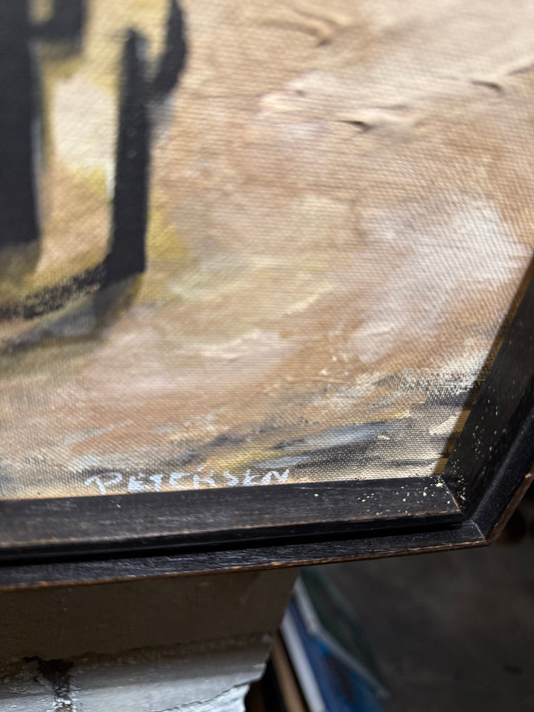 Southwestern Desert Village — Oil Landscape by Einar Cortsen Petersen, Signed & Framed