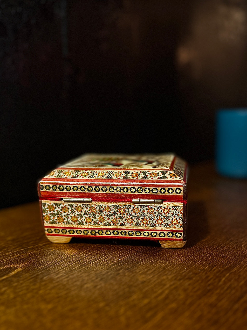 Handcrafted Indian Sadeli-Style Inlaid Trinket Box with Painted Bird Motif