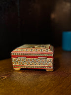 Handcrafted Indian Sadeli-Style Inlaid Trinket Box with Painted Bird Motif