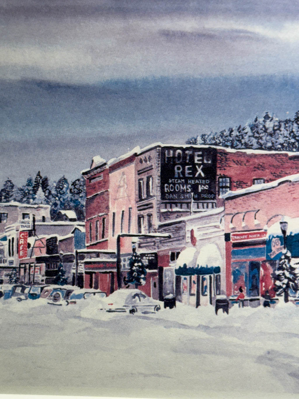 Truckee, California Winter Street Scene (1986) | Limited Edition Print by A. Dygert | Framed Mountain Town Art