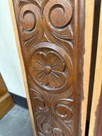 Pair of Carved Arched Panels, Scrolled Foliate Relief in Mahogany, Architectural Salvage, c. 1880–1920