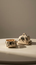Vintage Staffordshire Sandland Ware Covered Butter Dish, Cream Jug & Bowl Set (c. 1940s-1950s)