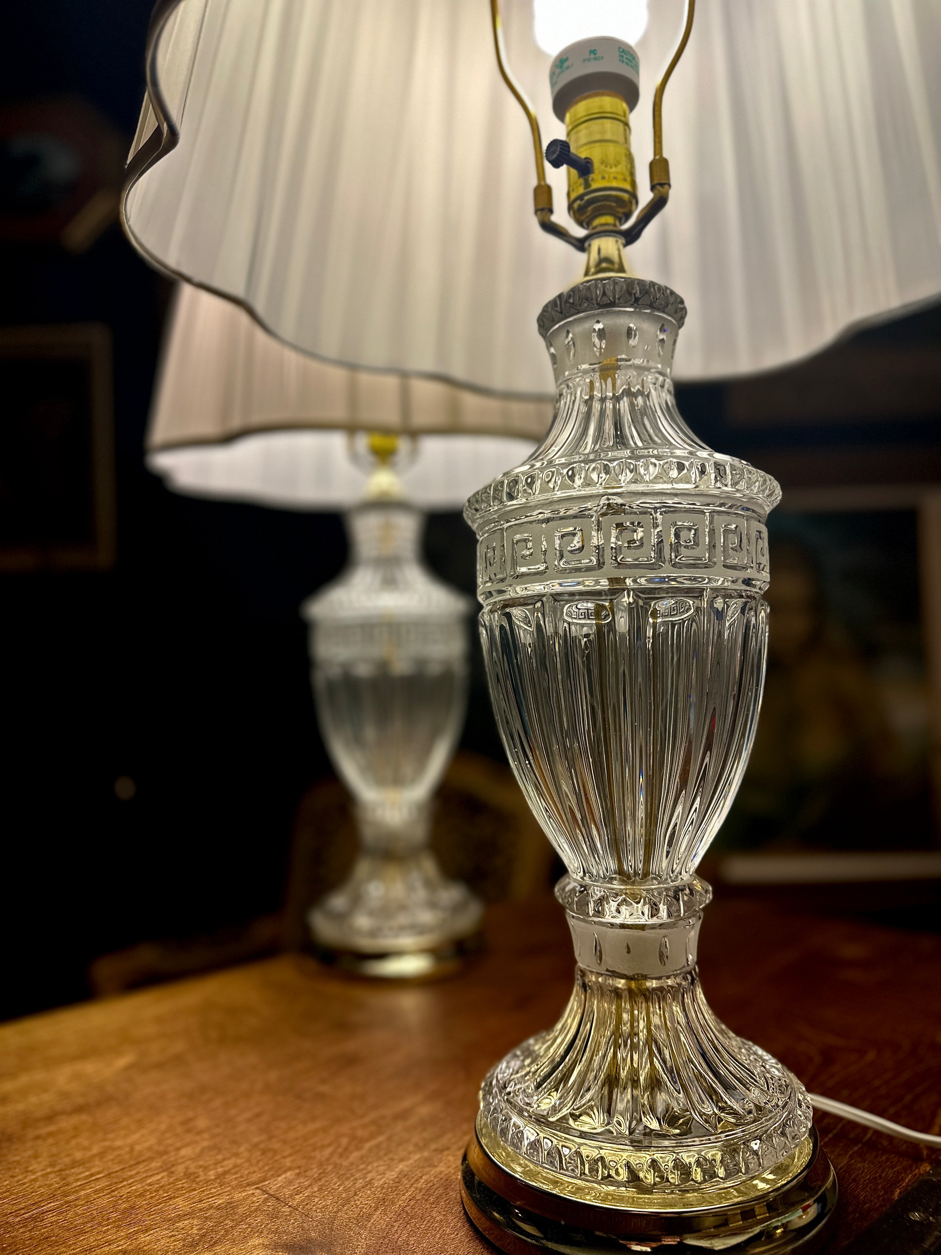 Pair of Vintage Cut Glass Table Lamps with Brass Bases | Neoclassical Revival Lighting