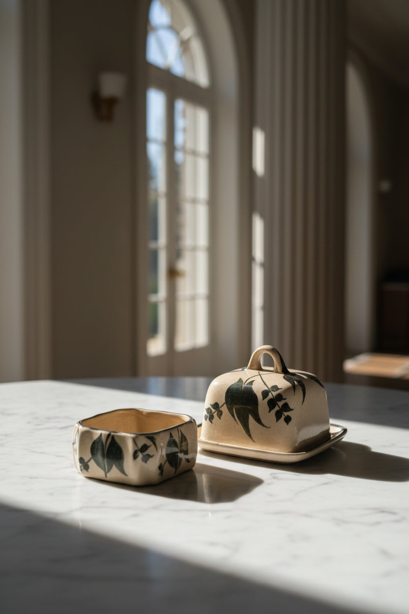 Vintage Staffordshire Sandland Ware Covered Butter Dish, Cream Jug & Bowl Set (c. 1940s-1950s)