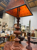 Vintage Turned Baluster Table Lamp with Mica Shade, c. 1950–1980