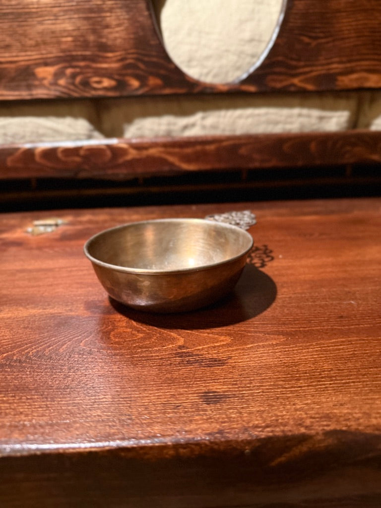 Early 20th Century Silverplate Porringer Bowl with Pierced Scroll Handle, Circa 1920s–1940s