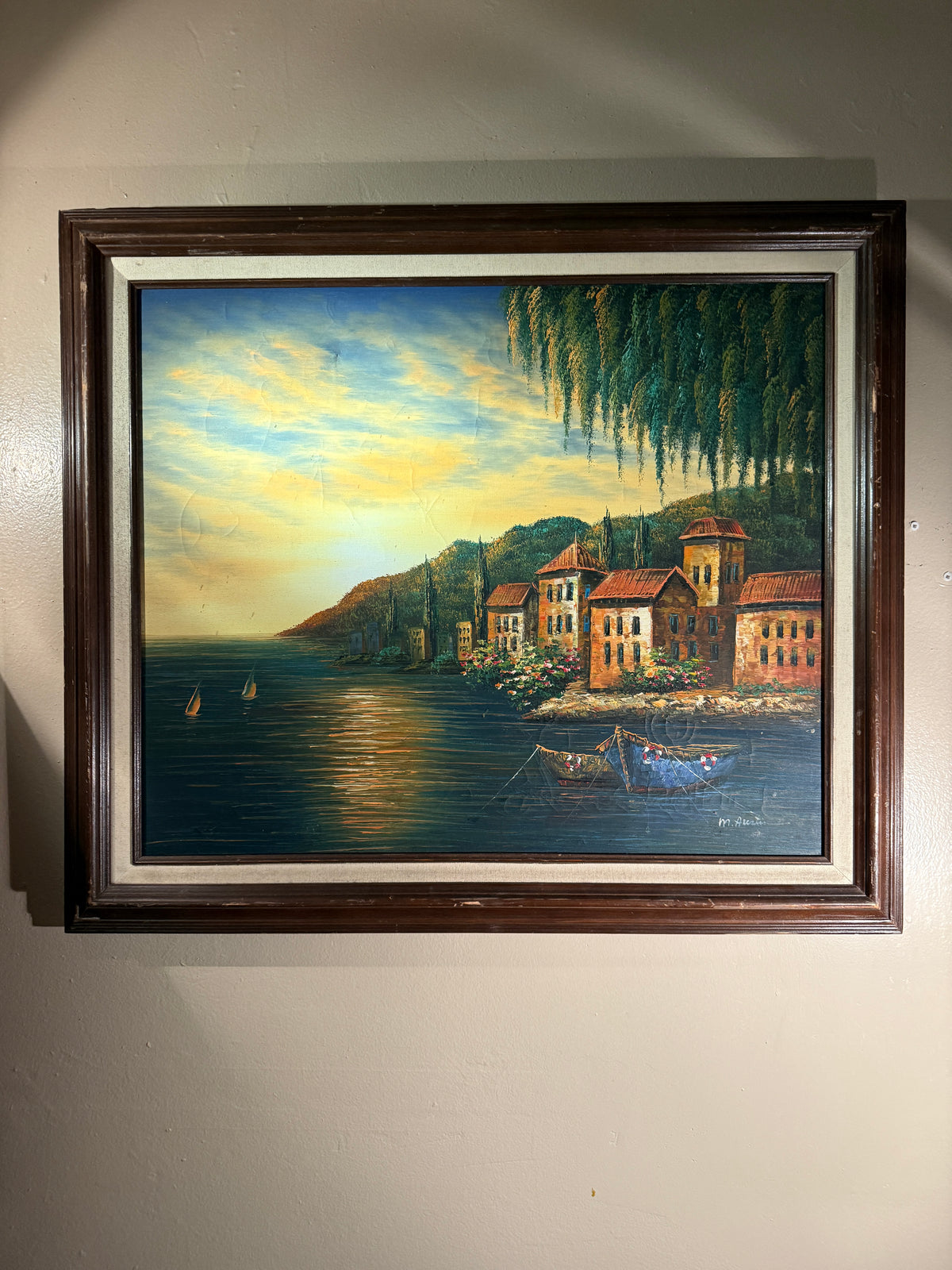 Vintage Mediterranean Harbor Oil Painting Signed M Austin