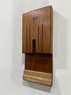Branded Mahogany Wall Rack with Shelf, Armorial Lion Crest Mark, c. 1940–1965