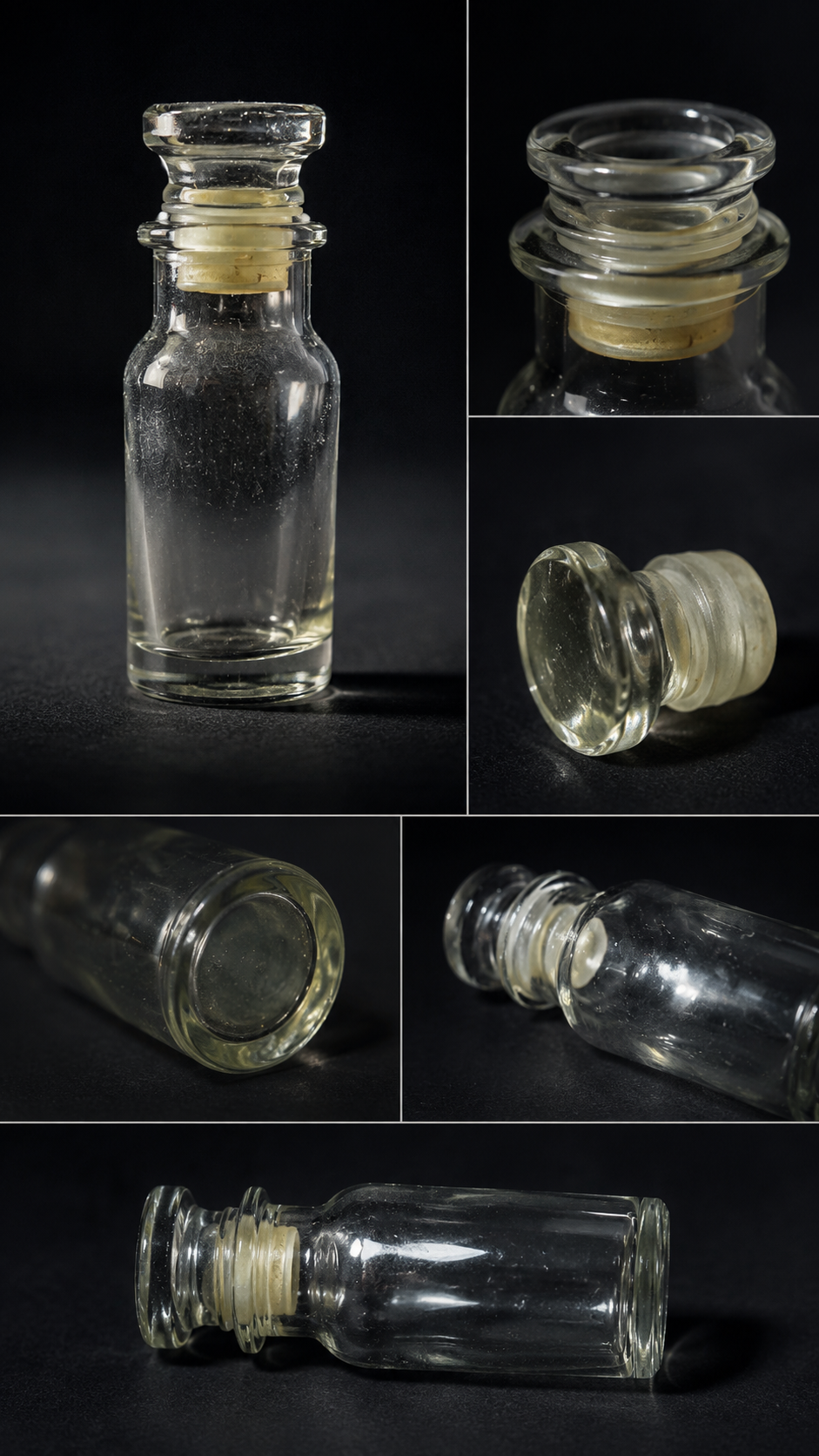 Small Clear Glass Apothecary Bottle with Ground Stopper, c. 1940s