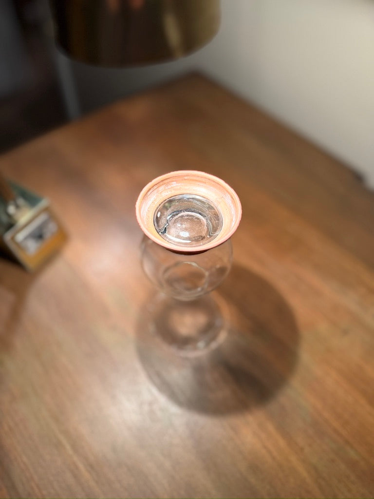 Hand-Blown Glass Bud Vase with Acid-Etched Motif & Solid Brass Base, c. 1920s–1940s