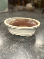 Oval Crackle-Glazed Stoneware Bonsai Pot, Collared Rim and Cloud Feet, Drainage and Wire-Tie Holes, c. 1950–1970