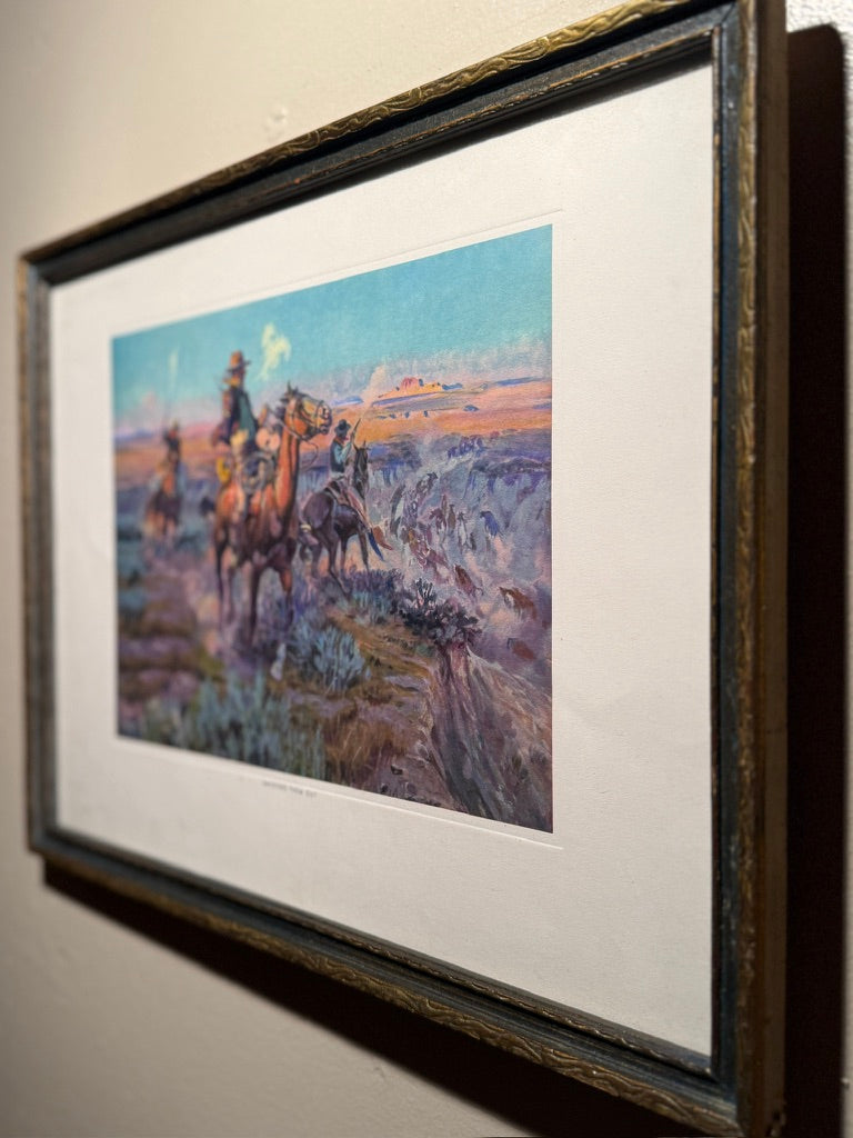 1909 Charles M. Russell “Last of the Herd” Lithograph | Brown & Bigelow Western Print | Early 20th Century Framed Americana