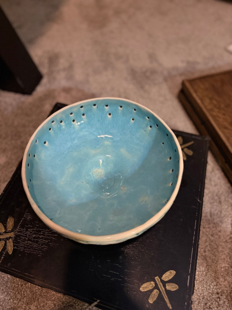 Turquoise Reticulated Footed Ceramic Bowl, c. 1950s–1960s
