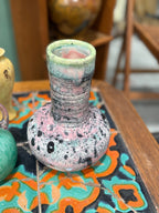Hand-Thrown Studio Stoneware Bottle Vase, Variegated Pink and Mint Glaze with Black Splash, Brushed Artist's Mark to the Unglazed Foot, c. 1980–2000