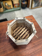 Vintage Hexagonal Slatted Wood Basket with Rope Beckets, c. 1920–1955