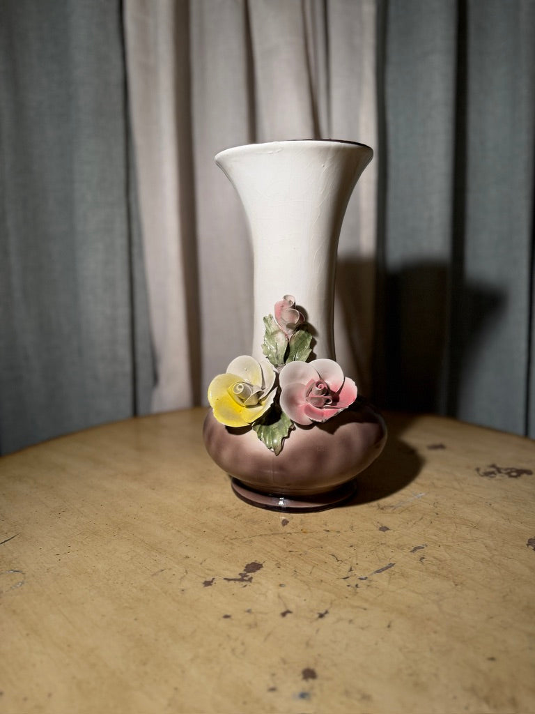 Vintage Capodimonte Porcelain Rose Vase — Naples Italy c. 1940–1955