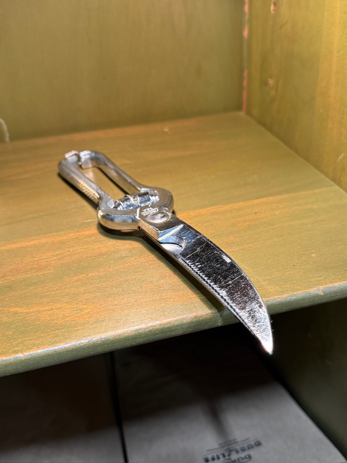 Böker Chromium Poultry Shears, Forged and Chrome-Plated with Coil-Spring Action, Bone Notch and Sliding Latch, U.S.A., c. 1945–1965