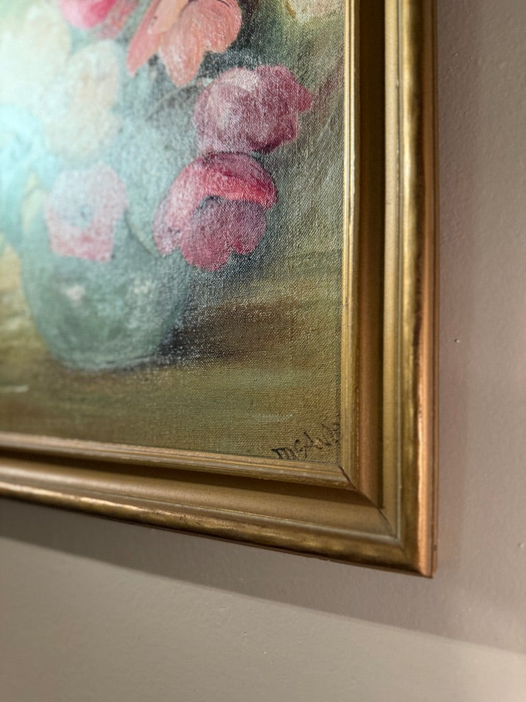 Mid-Century Floral Still Life Oil Painting Signed McAuley (c. 1955)