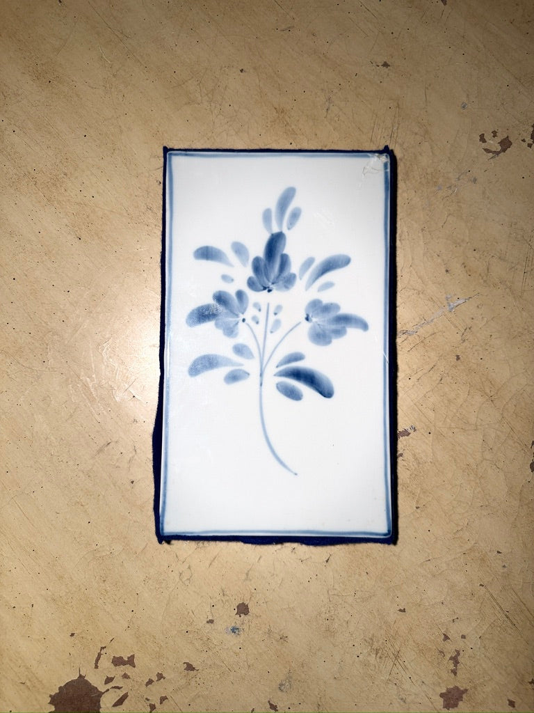 Vintage Portuguese Blue & White Floral Tile Plaque c.1950s