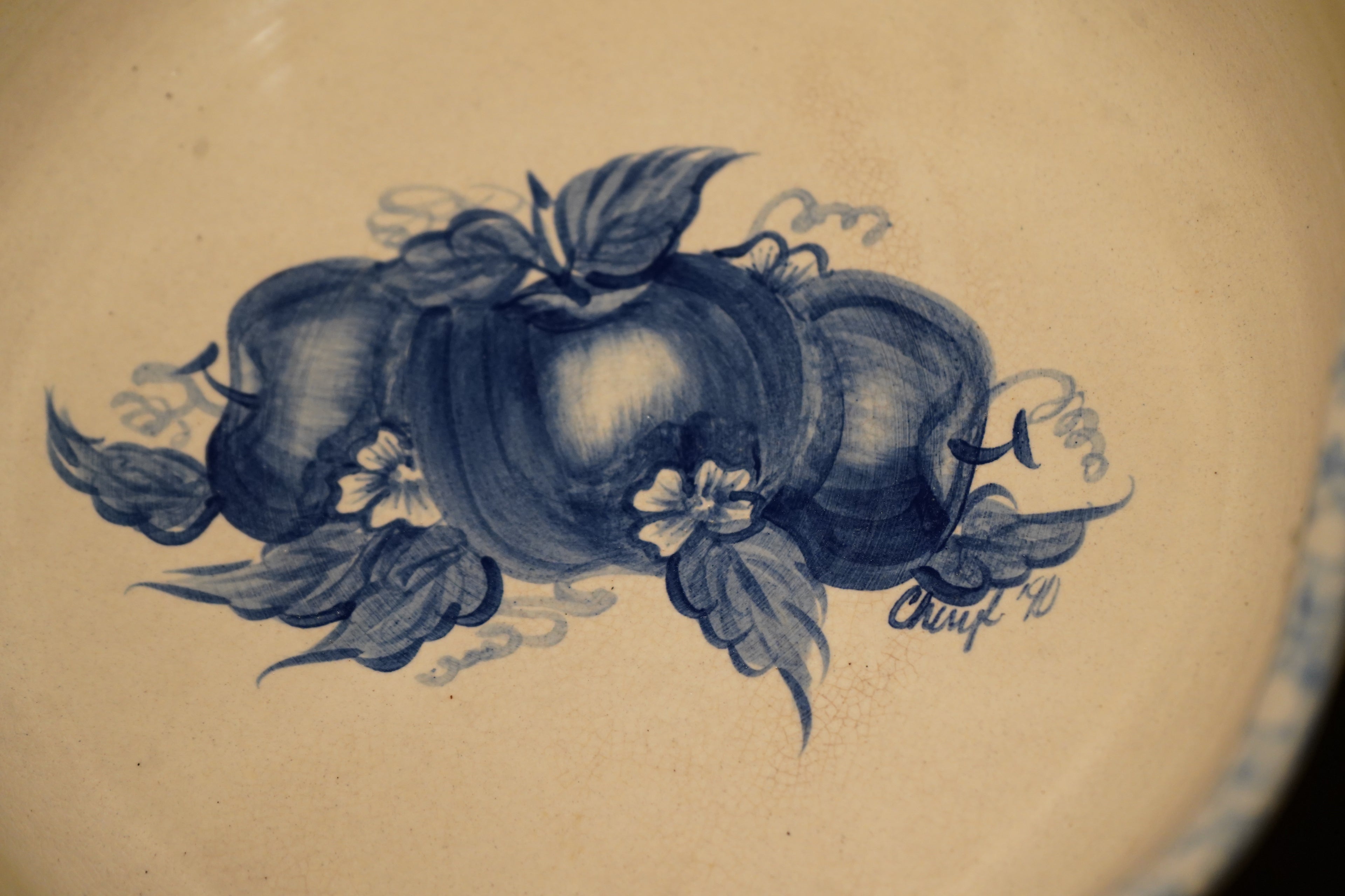 Vintage Mid Century E.T. Pottery Marshall Texas Blue Spongeware Bowl c. 1940s